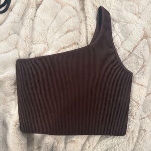 Aritzia brown one shoulder babaton top